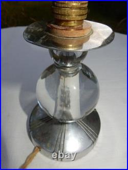 Pied De Lampe Boules Cristal Pied Bronze Chromé Jacques Adnet. Art Deco