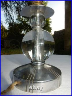 Pied De Lampe Boules Cristal Pied Bronze Chromé Jacques Adnet. Art Deco