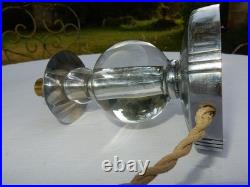 Pied De Lampe Boules Cristal Pied Bronze Chromé Jacques Adnet. Art Deco