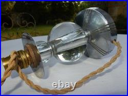 Pied De Lampe Boules Cristal Pied Bronze Chromé Jacques Adnet. Art Deco