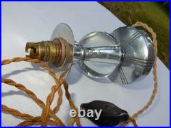 Pied De Lampe Boules Cristal Pied Bronze Chromé Jacques Adnet. Art Deco