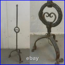 Pied de Lampe Lampadaire Fer Forgé Ancien 1950 Martelé Art Déco