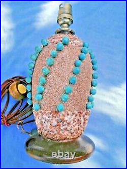 Pied de lampe Art Déco en céramique décor de perles bleues turquoise