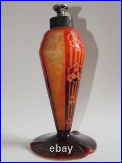Pied de lampe art deco Charder / Le Verre Français. Fleurs stylisées
