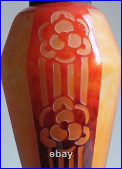 Pied de lampe art deco Charder / Le Verre Français. Fleurs stylisées