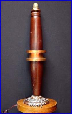 Pied de lampe art déco bois cuivre fleurs stylisées 1925 lamp design 52cm