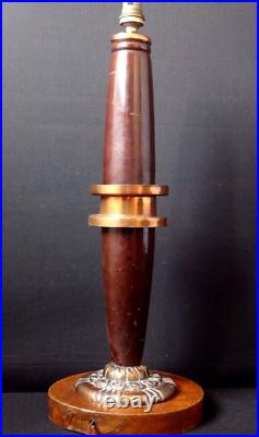Pied de lampe art déco bois cuivre fleurs stylisées 1925 lamp design 52cm