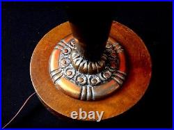 Pied de lampe art déco bois cuivre fleurs stylisées 1925 lamp design 52cm