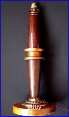 Pied de lampe art déco bois cuivre fleurs stylisées 1925 lamp design 52cm