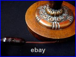 Pied de lampe art déco bois cuivre fleurs stylisées 1925 lamp design 52cm