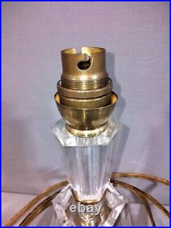 Pied de lampe chevet 20ème, cristal et métal doré dans le goût de Jacques Adnet