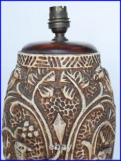 Pied de lampe en terre cuite patinée décor Colonial animaux jungle Art-déco 1930