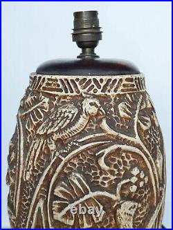 Pied de lampe en terre cuite patinée décor Colonial animaux jungle Art-déco 1930