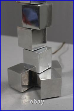 Pied de lampe moderniste modulable cubes acier chromé style Adnet Art Déco 1930s