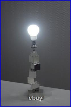 Pied de lampe moderniste modulable cubes acier chromé style Adnet Art Déco 1930s