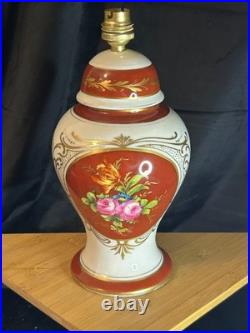 Porcelaine Limoges Art Déco Grande lampe en porcelaine Décor floral 1930
