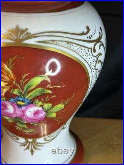 Porcelaine Limoges Art Déco Grande lampe en porcelaine Décor floral 1930