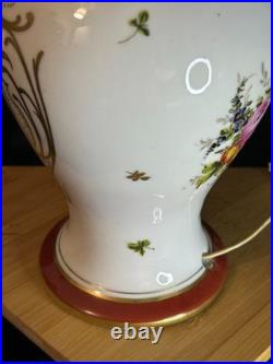 Porcelaine Limoges Art Déco Grande lampe en porcelaine Décor floral 1930