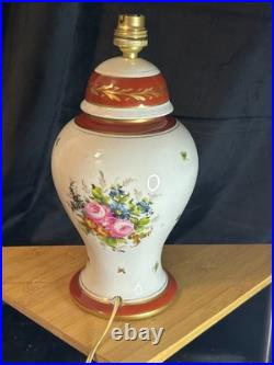 Porcelaine Limoges Art Déco Grande lampe en porcelaine Décor floral 1930