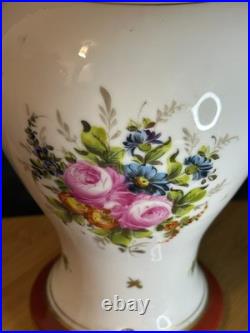 Porcelaine Limoges Art Déco Grande lampe en porcelaine Décor floral 1930