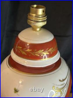 Porcelaine Limoges Art Déco Grande lampe en porcelaine Décor floral 1930