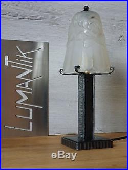 RARE 1 ancienne lampe fer forgé avec Tulipe DEGUÉ Lampe ART DECO qualité
