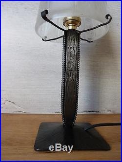 RARE 1 ancienne lampe fer forgé avec Tulipe MULLER Frères Lampe ART DECO