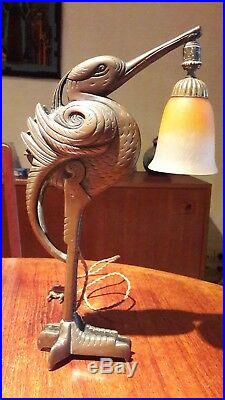 RARE Lampe ibis bronze Art Deco Nouveau signée SCHNEIDER et PETIT-MONSIGNY, lamp