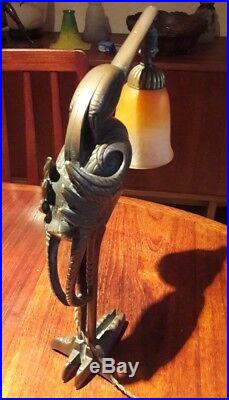 RARE Lampe ibis bronze Art Deco Nouveau signée SCHNEIDER et PETIT-MONSIGNY, lamp