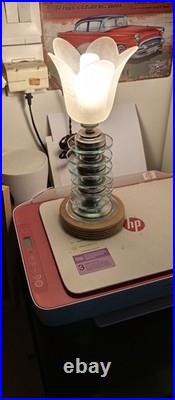 Rare Lampe Art Déco D'époque En Verre Et Aluminium