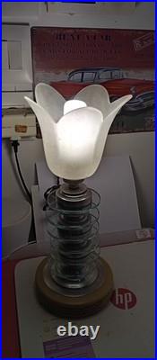 Rare Lampe Art Déco D'époque En Verre Et Aluminium