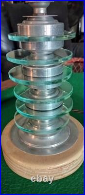 Rare Lampe Art Déco D'époque En Verre Et Aluminium