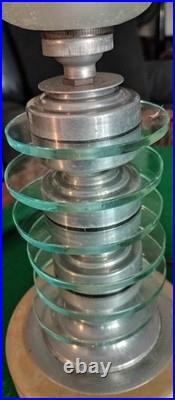 Rare Lampe Art Déco D'époque En Verre Et Aluminium