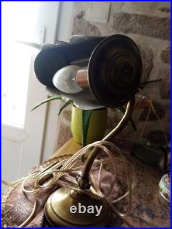 Rare Lampe De Piano Signée Cuivre Laiton Dans Son Jus Fonctionne À Nettoyer