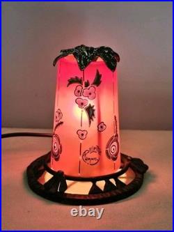 Rare Lampe Veilleuse André Delatte Nancy Pâte de Verre Émaillée Floral Fer Forgé