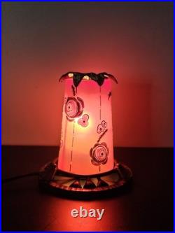 Rare Lampe Veilleuse André Delatte Nancy Pâte de Verre Émaillée Floral Fer Forgé