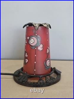 Rare Lampe Veilleuse André Delatte Nancy Pâte de Verre Émaillée Floral Fer Forgé