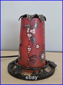 Rare Lampe Veilleuse André Delatte Nancy Pâte de Verre Émaillée Floral Fer Forgé