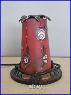 Rare Lampe Veilleuse André Delatte Nancy Pâte de Verre Émaillée Floral Fer Forgé