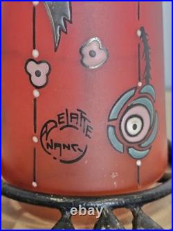 Rare Lampe Veilleuse André Delatte Nancy Pâte de Verre Émaillée Floral Fer Forgé