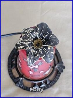 Rare Lampe Veilleuse André Delatte Nancy Pâte de Verre Émaillée Floral Fer Forgé