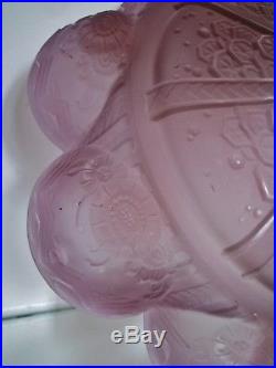 Rare Vasque lustre lampe Muller Frères Lunéville Art Déco Verre pressé violet