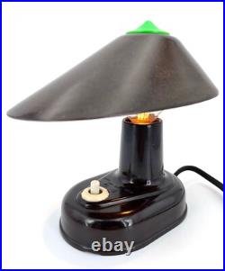 Rare et jolie lampe style art deco en bakelite marron et verte, années 1930s