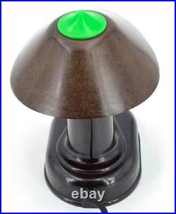 Rare et jolie lampe style art deco en bakelite marron et verte, années 1930s