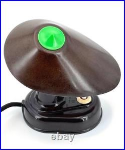 Rare et jolie lampe style art deco en bakelite marron et verte, années 1930s