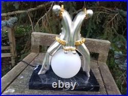 Rare lampe pierrot bronze argenté et doré ART-DÉCO 28,5 Cms
