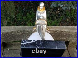 Rare lampe pierrot bronze argenté et doré ART-DÉCO 28,5 Cms