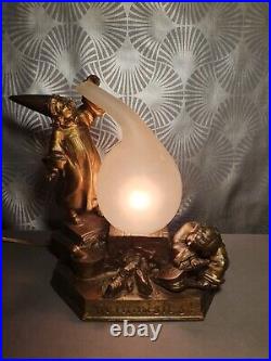 Rarissime! Veilleuse lampe art déco 1920 ALCHIMISTES! Sculpture statuette enfant