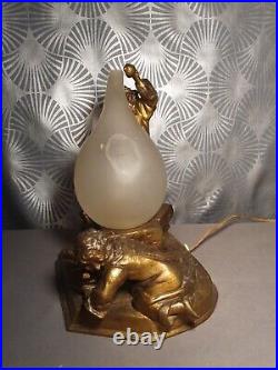 Rarissime! Veilleuse lampe art déco 1920 ALCHIMISTES! Sculpture statuette enfant