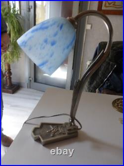 Remise vente ancienne lampe art déco orientable avec Tulipe Pâte De Verre bleu